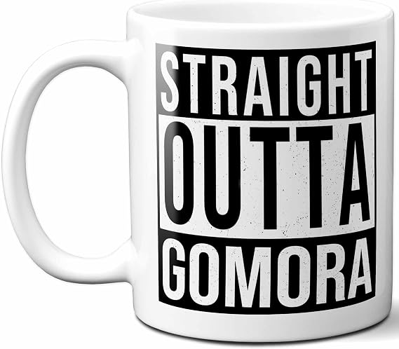 Gomora Last Name Gift. Personalized, Custom "Straight Outta" Surname Sign Coffee Mug. 11 Ounces.