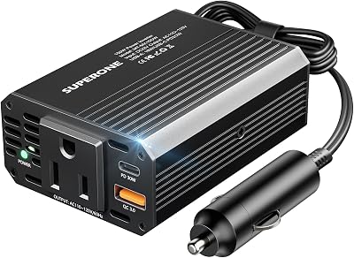 SUPERONE 150W Car Power Inverter DC 12V to 110V120V AC Car to Outlet Adapter with PD 30W USB C & QC3.0 Fast Charge Car Power Adapter