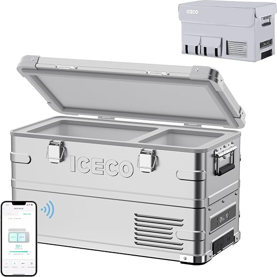 ICECO APL35 Dual Zone 12V Refrigerator with Cover, Aluminum Portable Freezer,Car Fridge with Secop Nano Compressor,4F~68F, 12/24V DC, 100-240V AC for Car, Outdoor, Camping, RV, Truck, Boat, 37 Quart