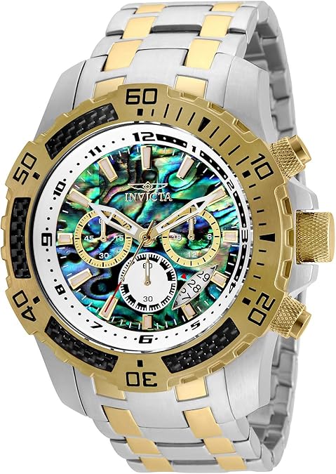 Invicta Men's Pro Diver Scuba Quartz Chronograph Carbon Fiber Bezel Abalone Dial Bracelet Watch, 50mm