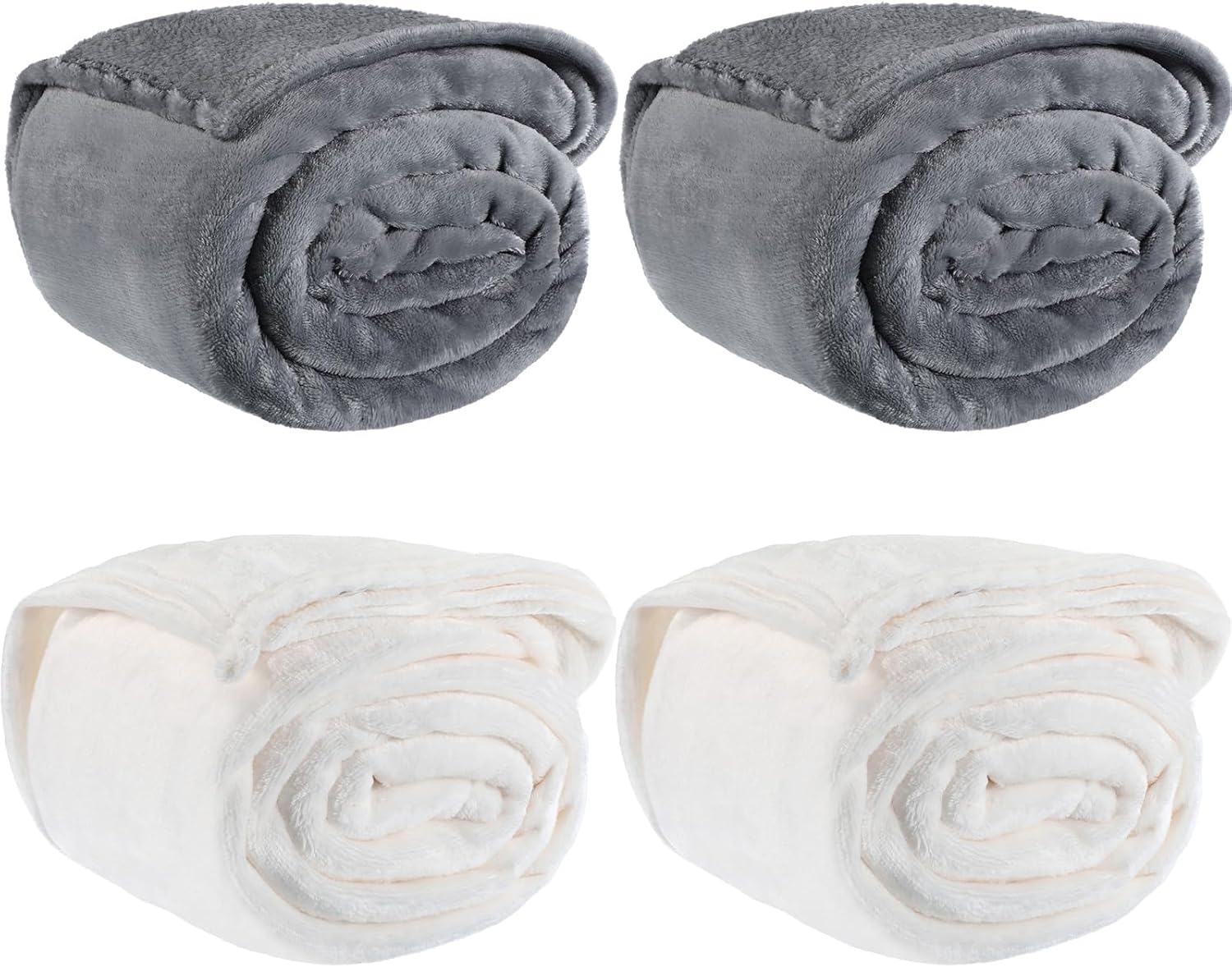 Peryiter 4 Pcs Fleece Throw Blanket Bulk Sofa Blanket Fuzzy Plush Warm Soft and Breathable Lightweight Throw Blankets for Couch for Living Room Bed Travel Couch SofaWhite, Gray,50 X 60