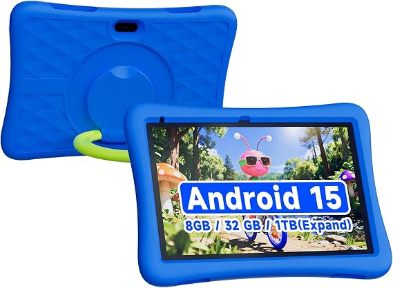 ZZB Kids Tablet 10 Inch, Android 15.0, 8GB (3+5 Extended) RAM 32GB ROM (Expandable to 1TB) Dual Camera 6000mAh Preloaded with Kid-Friendly Apps Tablet with Case,Android Tablets for Kids (Deep Blue)