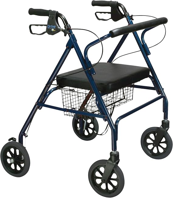 Drive Medical Bariatric Foldable Rollator Walker with Seat, Blue