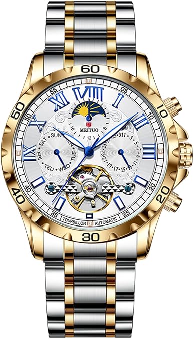 Mens Automatic Watches Tourillon Skeleton Mechanical Mens Watch Self Winding Luxury Fashion Dress Wrist Watch Luminous Waterproof