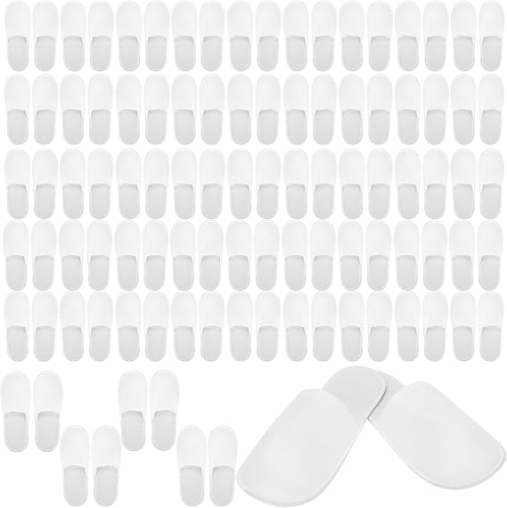 50 Pairs Disposable Slippers for Guests White Non-Slip Cotton Slippers Bulk for Women Men Hotel Spa Travel Shoeless Home