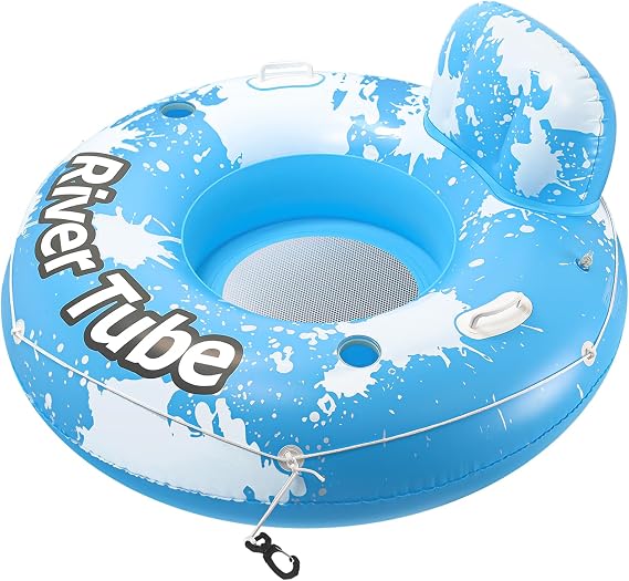2025 New & Upgraded River Tubes for Floating Heavy Duty, Inflatable Float for Beach Lake Rafting, Fool Floats with Mesh Bottom, Cup Holder, Backrest