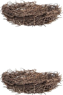 LOGOFUN 2PCS Handmade Bird Nests Rattan Bird Nest Houses Natural Woven Bird Nest Ornaments for Easter Garden Window Home Outdoor Supplies - 15CM
