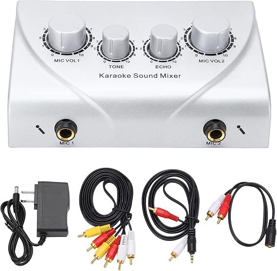Karaoke Mixer Dual Mic Inputs Echo Delay Stereo Metal