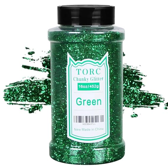 TORC Emerald Green Chunky Glitter 1 Pound 16 OZ Glitter for Resin Crafts Tumblers Cosmetic Makeup Nail Art St Patrick's Day Decor