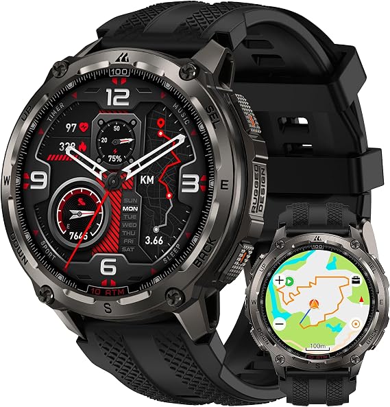 KOSPET Tank T4 Rugged Smart Watch for Men, GPS & Offline Maps, Full Stainless Steel, 10ATM Waterproof 45m Freediving, 180+ Sports Modes, 15-Day Battery, Bluetooth Calls, Heart Rate & Sleep Monitor