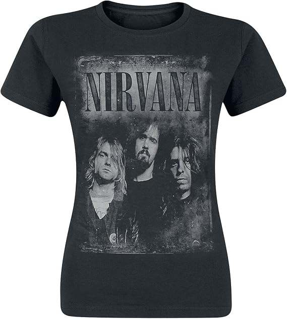 Nirvana T Shirt Faded Faces Band Logo Official Womens Junior Fit Black Size M