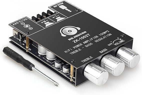 Bluetooth 100W+100W Amplifier Board with Treble and Bass Control, DC 9-24V, BT and AUX Inputs, 2.0 Channel Stereo AMP Board for DIY Wireless Speakers, Password Free