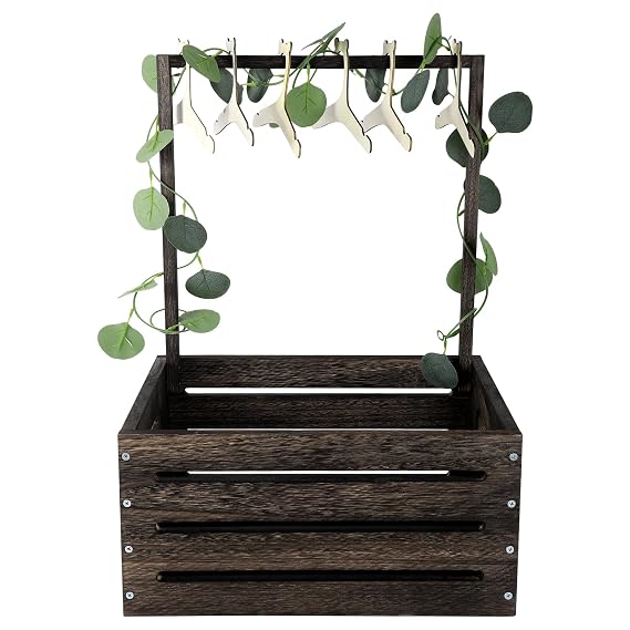 Okydoky Wooden Baby Shower Crate Wardrobe, Gift Basket with Clothes Hanger | Handle and Garland, Storage Personalized Basket for Pregnant New Parents NO.LPL,Dark Walnut1