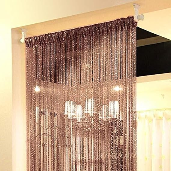 Topixdeals Door Fringe Curtain,Rare Flat Silver Ribbon Door String Curtain Thread Fringe Window Panel Room Divider Cute Strip Tassel Party Events (2 Pack, Dark-Brown)