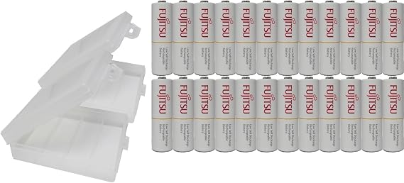 24 Fujitsu Ready-to-use AA Rechargeable NiMH 1.2V Min. 1900mAh Batteries - with Battery Holder