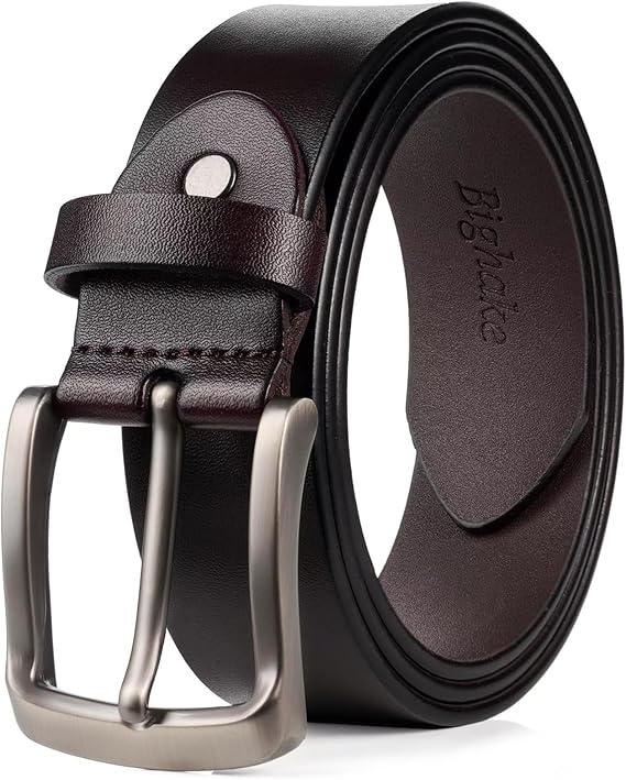 Bighake Men's Genuine Leather Dress Belt, Handmade Leather Jeans Belt for Men Work Business and Casual