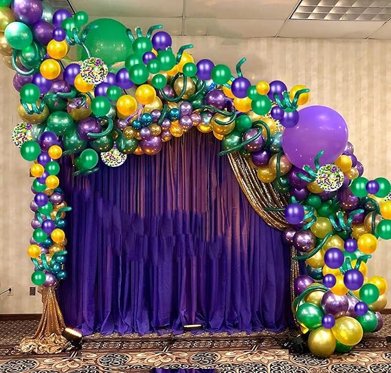 105 PCS Mardi Gras Balloons Party Decoration Green Purple Yellow Balloon Arch for Mardi Gras Birthday Baby Shower Masquerade New Orleans Party Decoration