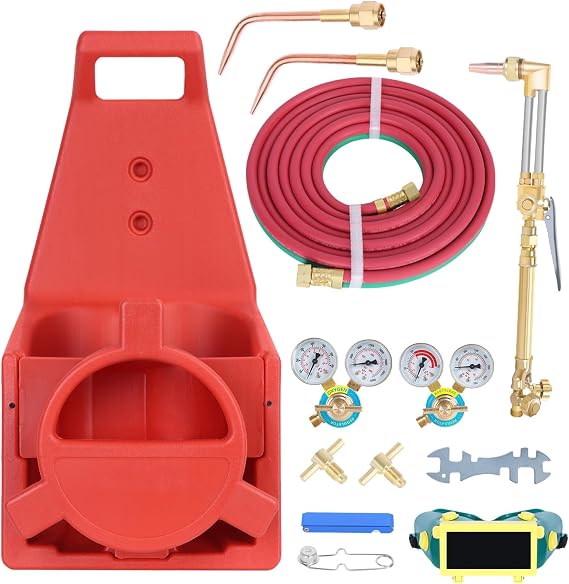 Oxy Acetylene Torch kit Upgraded Oxygen and Acetylene Gas Torch and Welding Kit Portable Cutting Torch Kit (Red-A)
