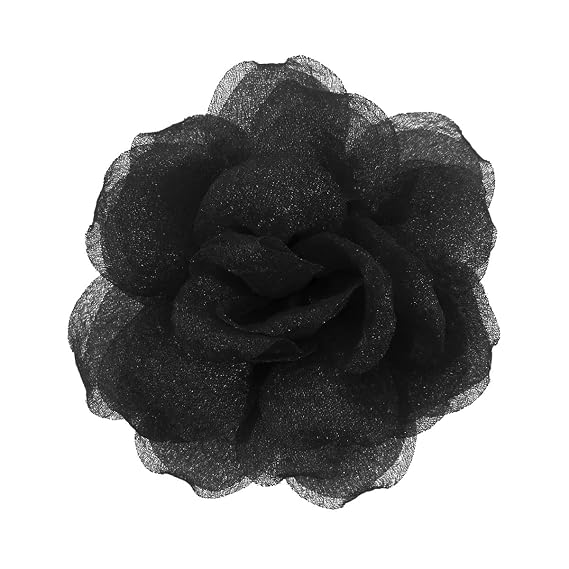 Rose Flower Brooch and Pin With Hair Clip | Black Lapel Pin for Women | Hat Pin | Flower Hair Clip, 3.1 Inches