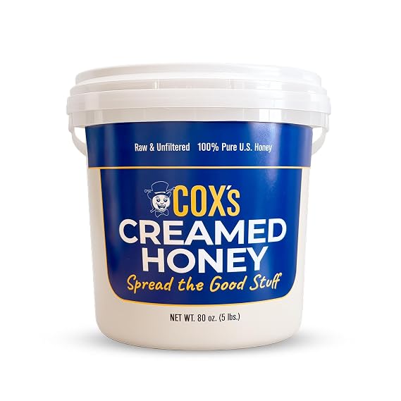 Cox's Honey - Bulk Creamed Whipped Honey Raw Unfiltered, 80 oz | 100% Pure Clover Delicious Honey - Product of the USA