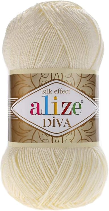 Alize Diva Silk Effect 100% Microfiber Acrylic Yarn 1 Ball skeins 100gr 383yds Color (1 - Cream)