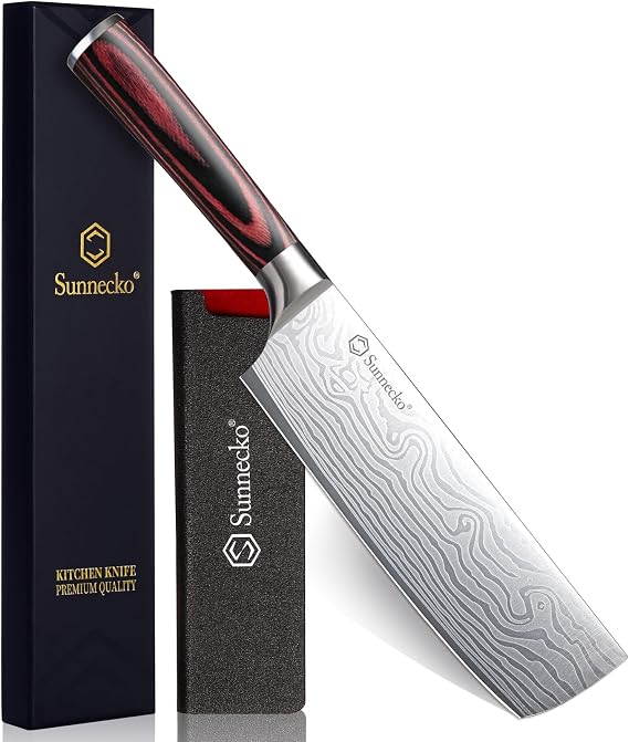 Sunnecko Nakiri Knife - 7" Chef Knife for Meat Cleaver Vegetable Chopping