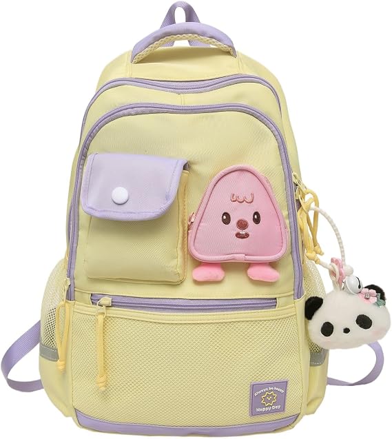 YYBEIQII Women's Backpack, Large Capacity, Cute, School Backpack, Junior High School Girls, High School Students, Korean Backpack, Lightweight, Stylish, Ribbon, Cute Decoration, Outdoor