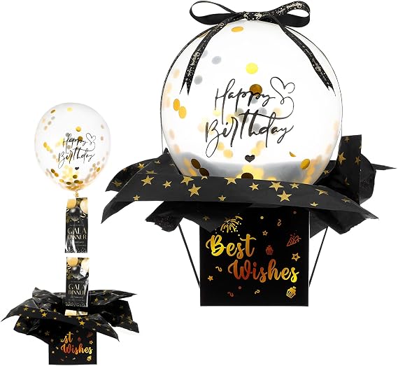 Neyauo Birthday Money Pull Box, Funny Money Balloon Box for Cash Gift Happy Birthdays Intresting Gifts Set for Men Women Girlfriend Best Friend Wife Sister(Black)