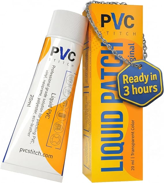 PVC Stitch Liquid Patch Air Mattress Patch Kit Heavy Duty, Inflatable Patch Glue for PVC & PU, Inflatable Boats, Rafts, Kayaks, SUP, Hot Tubs, Waterbeds, Bounce Houses. Waterproof, 3-hr Cure, 20 ml | Air Mattress Patch Kit for Inflatables - Hot Tubs, SUPs, Kayaks, Rafts, Boats & Waterbeds. Waterproof, UV Resistant, 20 ml