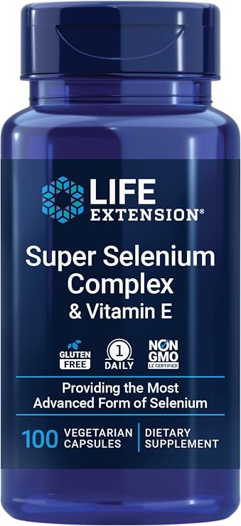 Life Extension Super Selenium Complex, 200 mcg 3 Forms of Selenium, Vitamin E Cellular Health & Longevity Support Gluten-Free, Non-GMO, Vegetarian, 1 Daily 100 Capsules