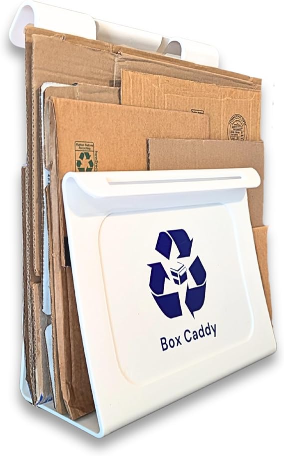 Box Caddy Cardboard Recycling Organizer. Store & Carry boxes. (White)