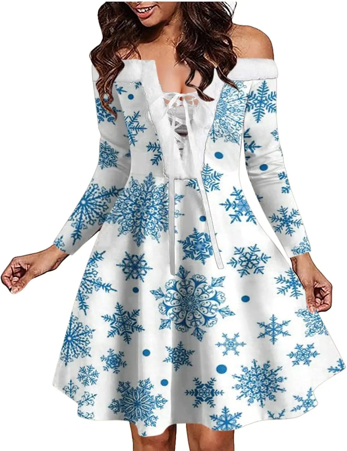 Christmas Dresses for Women, Women's Christmas Vintage Long Sleeve Festive Party Costume Lace Up Dress Xmas Dresses