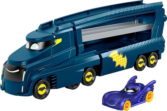 Fisher-Price DC Bat Wheels Toy Howler and Car Bat Big Rig with Ramp and Bum, Batmobile 1:55 Scale Diecast Toy Vehicle for Ages 3+