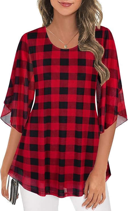 Ninedaily Women's Tops 3/4 Sleeve Blouses Dressy Casual Mesh Tunic Shirts