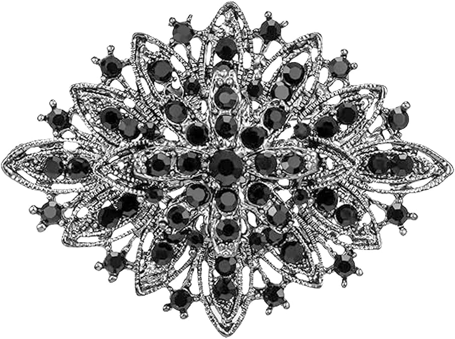 Black Rhinestone Brooch Pin for Women,Vintage Art Deco Brooches Mini Brooch Pins Elegant Wedding Christmas Festival Jewelry Gift