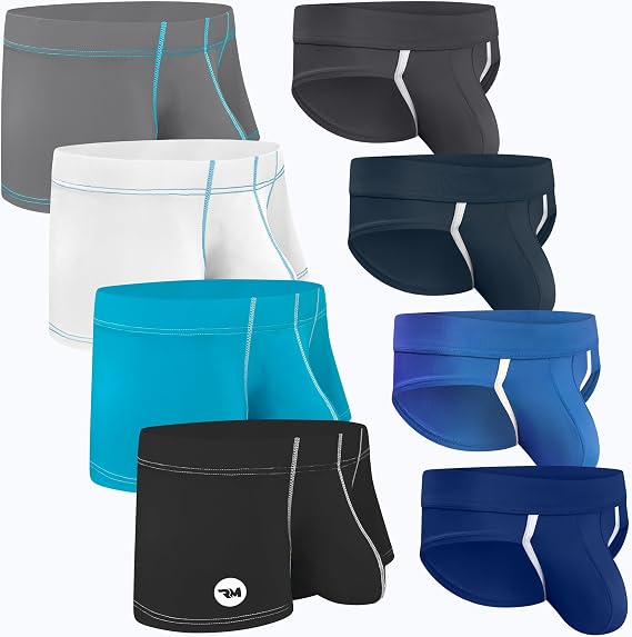 Real Men Bulge Enhancing Sexy Underwear 3in Ice Silk Nylon 4-Pack 5XL BUNDLED WITH Super Sexy 4-Pack Sports Briefs 5XL