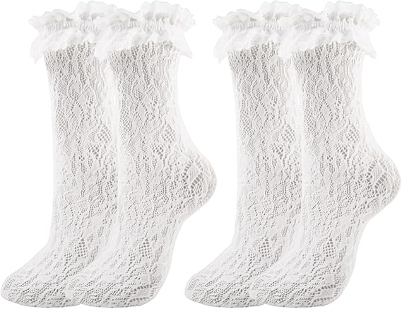 Womens Lace Ankle Socks Ruffle Frilly Socks,Mesh Lace Trim Lolita Sock,Cute Mesh Frilly Dress Sock for Women