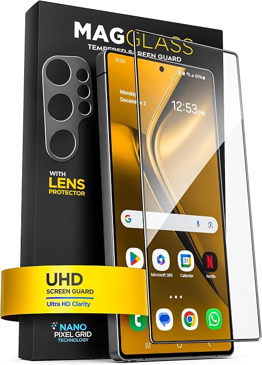 magglass Designed for Samsung Galaxy S25 Ultra Tempered Glass Screen Protector [Fingerprint Compatible] with Camera Lens Guard (Applicator Included)