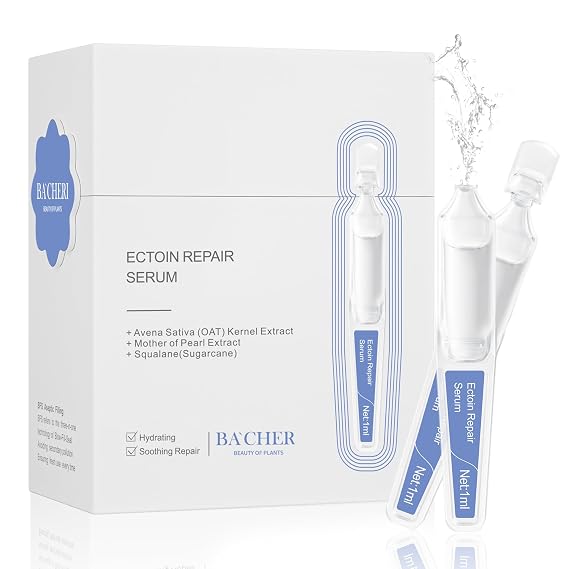 Ectoin Hydrating Repair Facial Serum Ampoule, Deep Moisture & Anti-Aging Serum with Beta-Glucan Glycerin Hyaluronic Acid For All Skin Redness Relief & Barrier Repair, 15PCS Single Use Ampoules