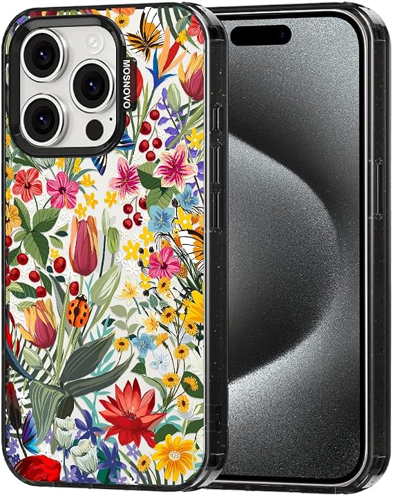 MOSNOVO for iPhone 15 Pro Case, in The Garden, Black