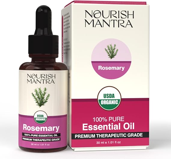 Nourish Mantra Organic Rosemary Essential Oil for Massage, Aromatherapy & Skin|100% Pure, USDA Certified Organic Rosemary Essential Oil|Perfect for Diffuser, Home & Car
