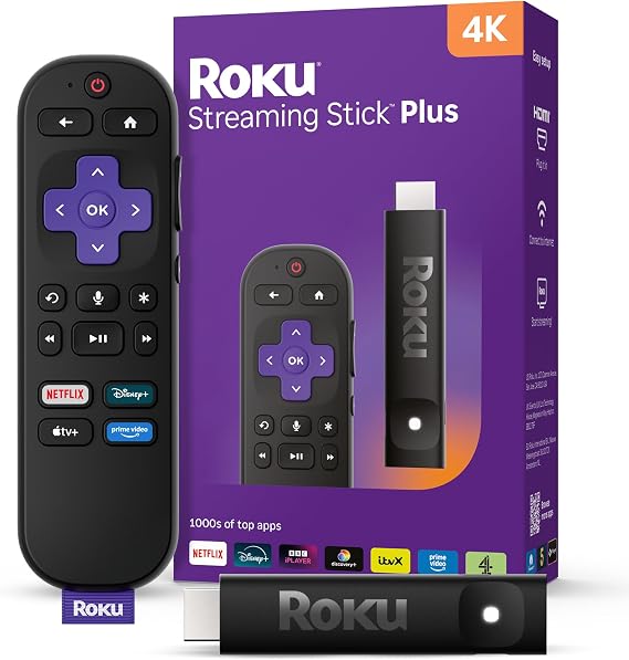 Roku® Streaming Stick™ Plus 2025 – 4K and HDR Roku Streaming Device for TV with Voice Remote – Free and live TV