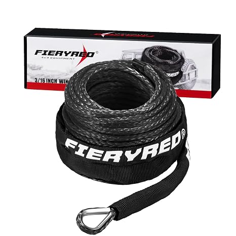 FieryRed 3/16 Winch Rope Cable,50 FT 8500 LBS ATV/UTV Synthetic Winch Rope, Winch Line Replacement with Protective Sleeve Suits for 2000 to 3500LBS Winch, Orange/Black/Grey Available