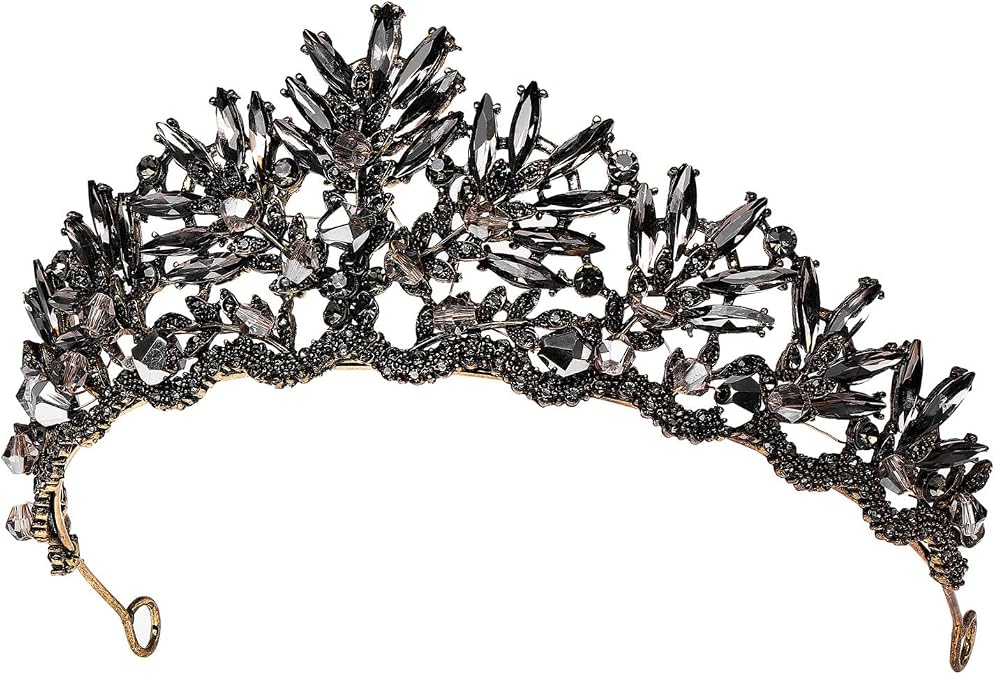 Beaupretty Baroque Queen Crown Vintage Crown Black Tiara Gothic Baroque Crown Vintage Headband Bridal Crystal Tiara for Wedding Prom Halloween Costume