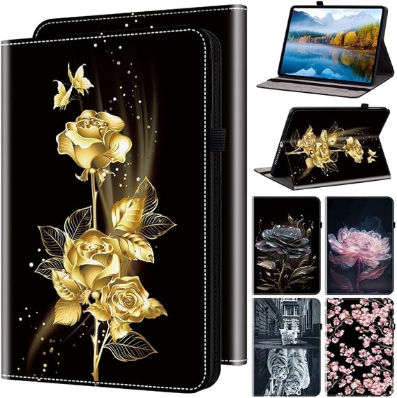 Case for Amazon Fire HD8 2020/2022/2024 Features Card Holder, Multi-Angle Kickstand & Golden Art Design, Slim Protective Folio Cover - Butterfly