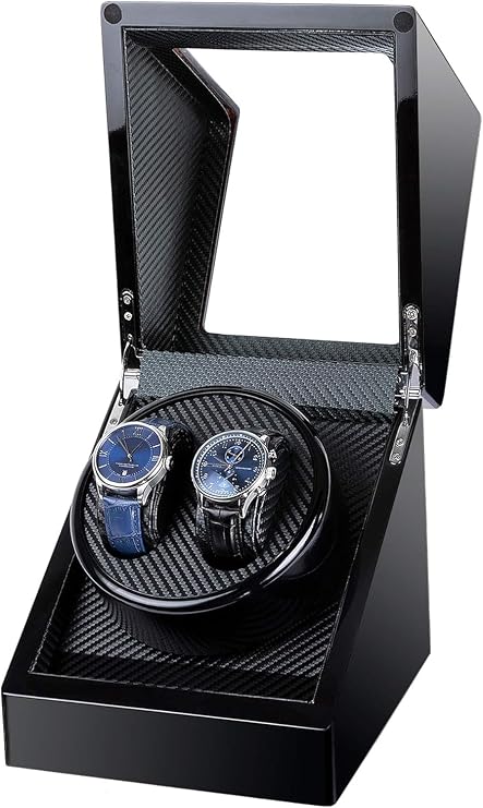 Double Automatic Watch Winder, Mute Japanese Motor, Dual Automatic Watches Winder Rotation Storage Case Display Box for Automatic Mechanical Watches-Black Wood Grain