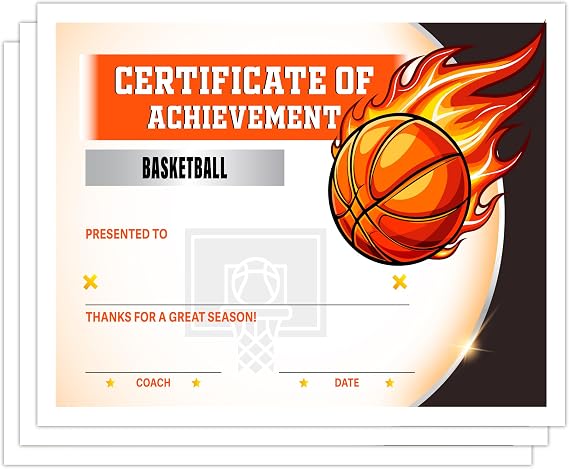 Basketball Certificate of Achievement, Basketball Sport Award Paper, Set of 25 Appreciation Diploma, Training Certificates of Participation Graduation, Recognition for Team Kid Student Teacher, 18