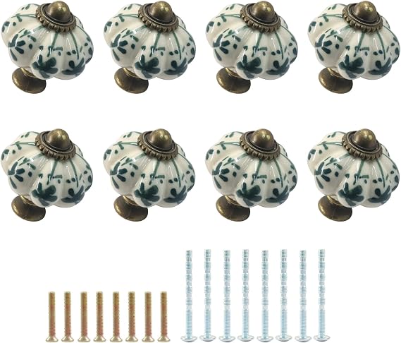 8pcs Ivory Pumpkin Knobs, Vintage Ceramic Cabinet Knobs