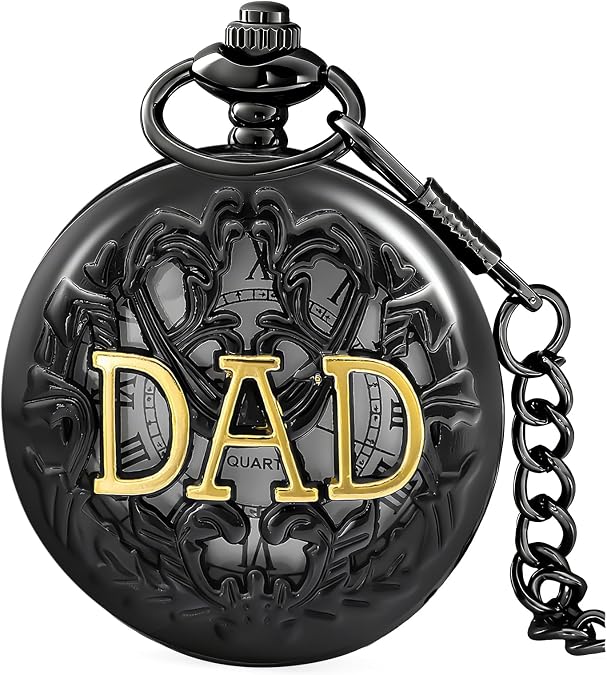 Tiong Vintage Pocket Watch Roman Numerals Scale Retro Custom Engraved Quartz Pocket Watches with Chain for Dad Fathers Day