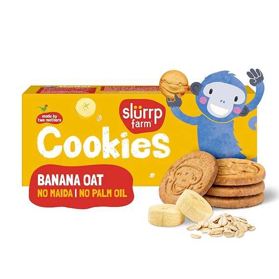 Slurrp Farm Banana Oat Cookies for Kids | Healthy Snack Made with Real Bananas & Whole Oats | No Refined Sugar, High Fiber | Kid Friendly, School Snacks & On the Go Treats | 3.10 Oz (88g)